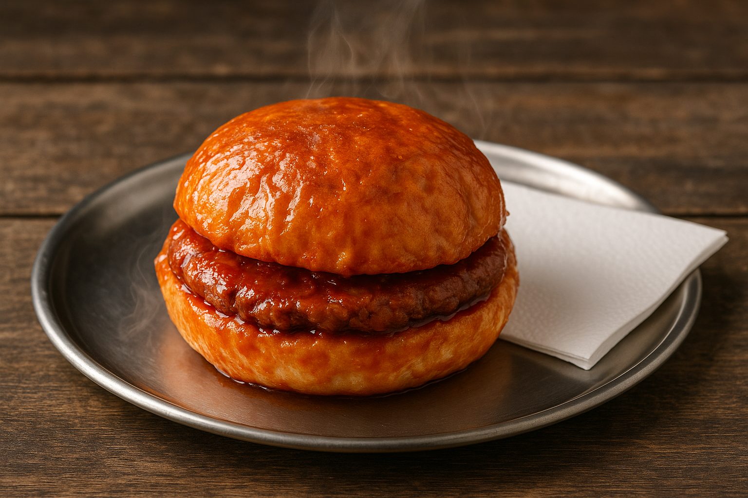 Islak Hamburger türkischer nasser Burger mit Tomatensauce dampfend serviert