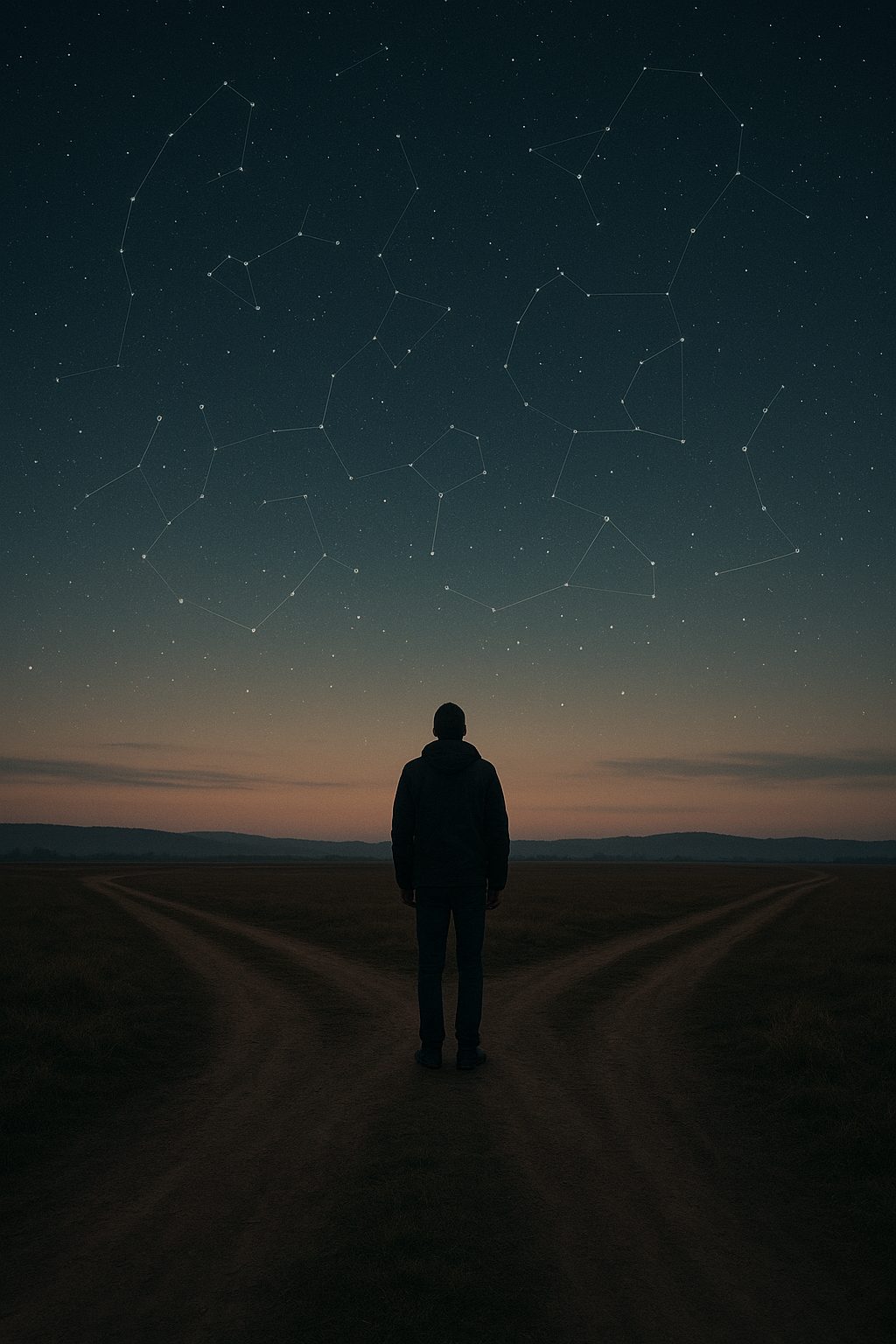 Eine Person steht an einer Weggabelung unter einem dramatischen Himmel – Symbolbild für Kader